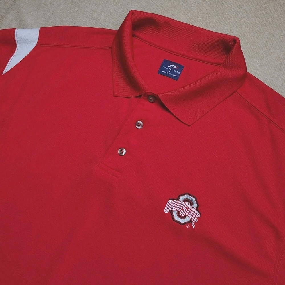 Pro Player Ohio State Buckeyes Polo Shirt Mens L Red Gray Athletic NCAA